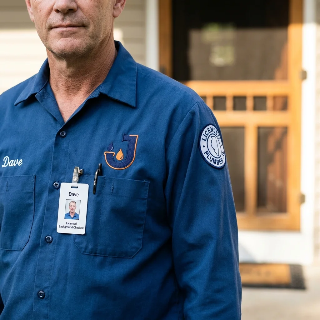 Licensed plumber showing ID badge in West Yarmouth, MA