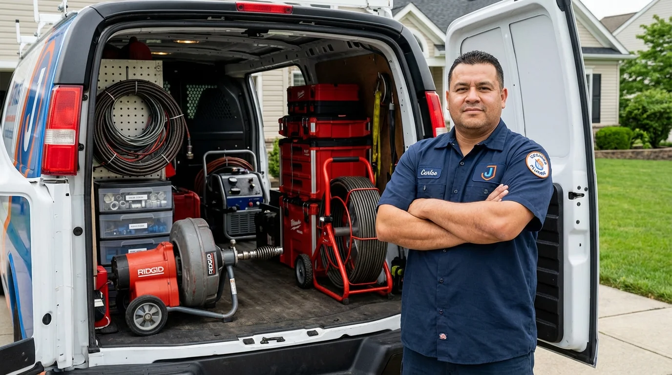 Professional drain cleaning equipment and Johns Plumbing LLC plumber in West Yarmouth