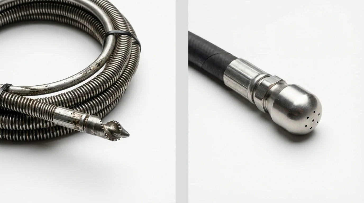 Drain snake cable and hydro jetting nozzle used for drain cleaning in West Yarmouth, MA