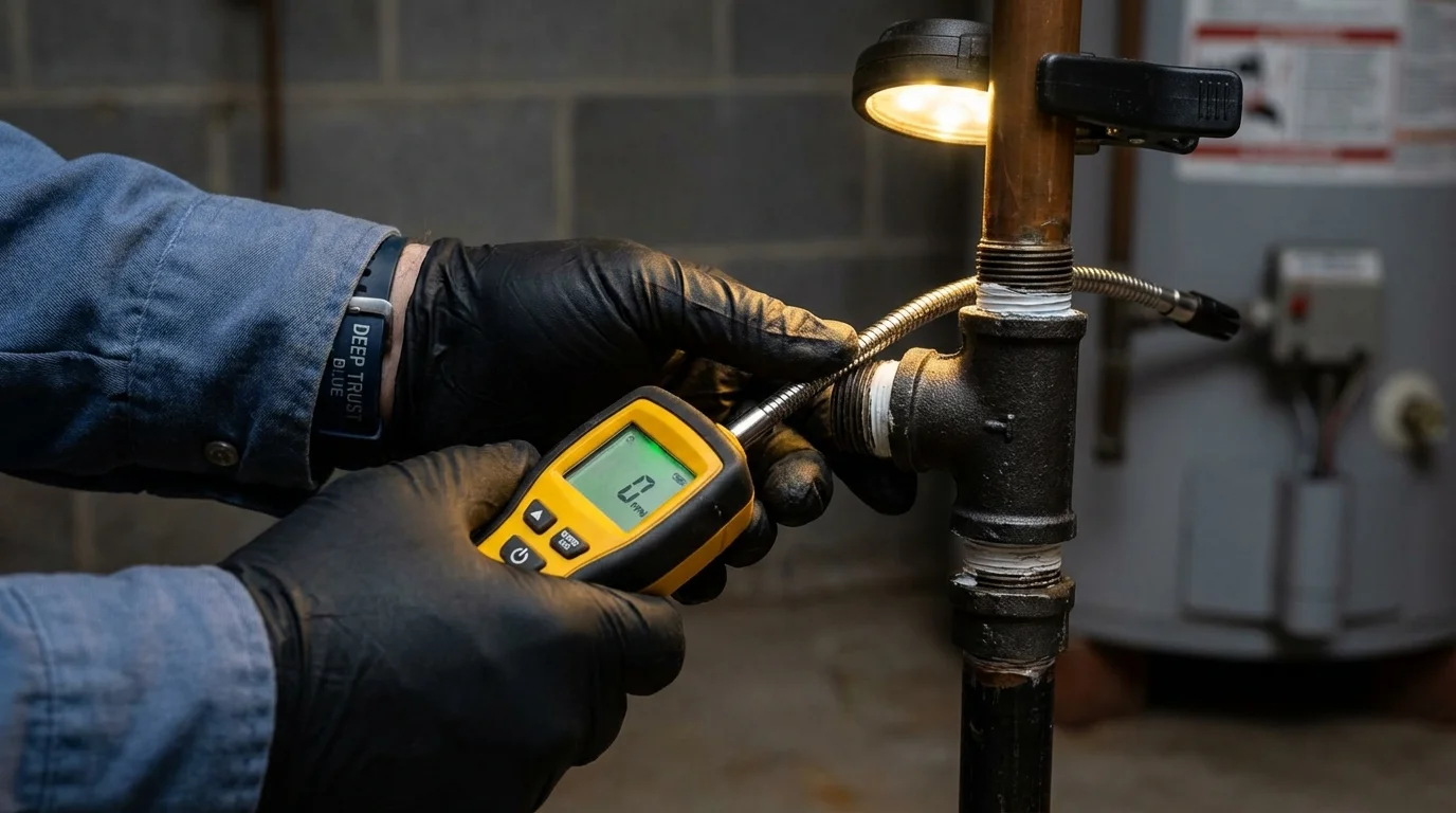 Gas leak detection with electronic sniffer by Johns Plumbing LLC in West Yarmouth