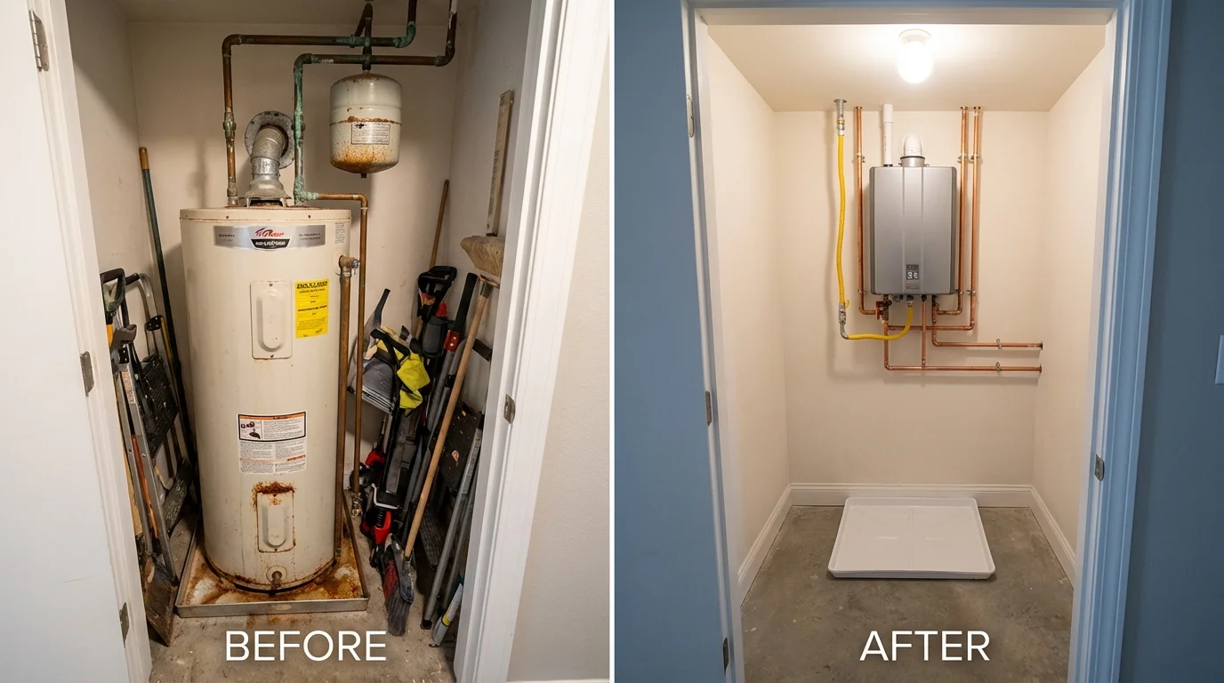 Tank water heater versus wall-mounted tankless unit comparison for West Yarmouth, MA homeowners