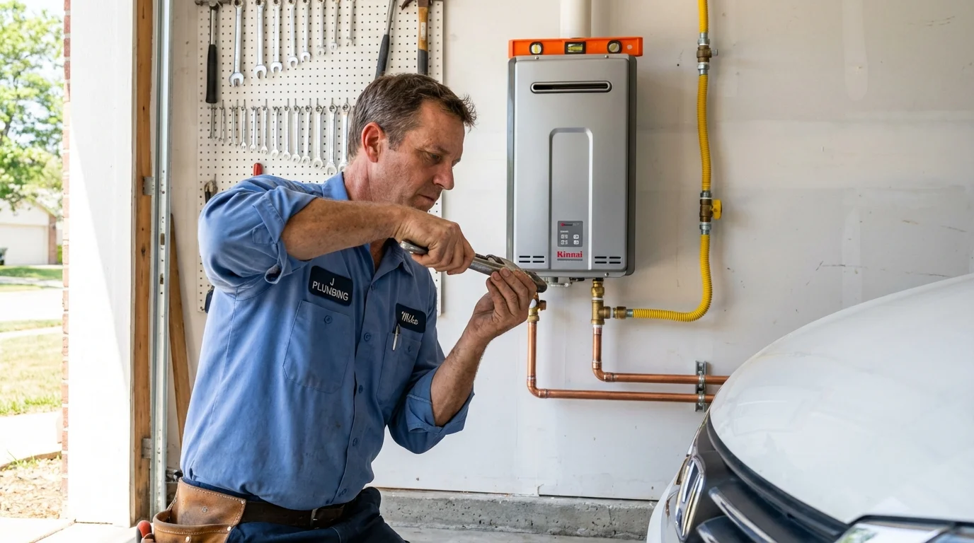 Tankless water heater installation by a Johns Plumbing LLC plumber in West Yarmouth